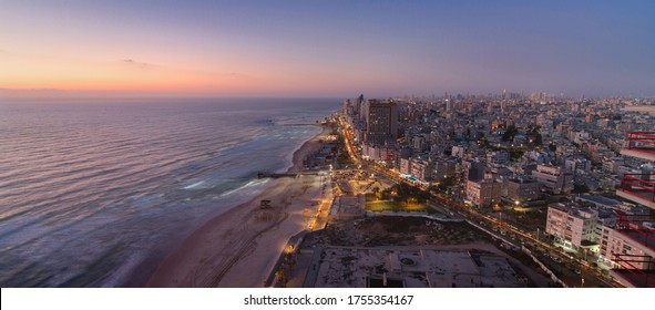 Bat Yam aerial panorama. Coast of Mediterranean sea, Israel, Tel Aviv suburb