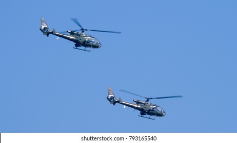 Batajnica Air Base, Belgrade 20 October 2017. Serbian Army Attack Helicopter Soko Aerospatiale SA 342 Gazelle In Flight During A Military Parade. Gazelle Was Used Durin Yugoslav And Kosovo War.