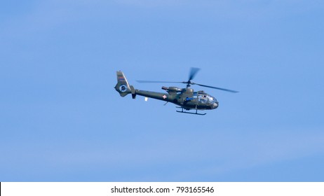 Batajnica Air Base, Belgrade 20 October 2017. Serbian Army Attack Helicopter Soko Aerospatiale SA 342 Gazelle In Flight During A Military Parade. Gazelle Was Used Durin Yugoslav And Kosovo War.