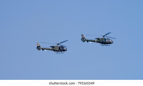 Batajnica Air Base, Belgrade 20 October 2017. Serbian Army Attack Helicopter Soko Aerospatiale SA 342 Gazelle In Flight During A Military Parade. Gazelle Was Used Durin Yugoslav And Kosovo War.