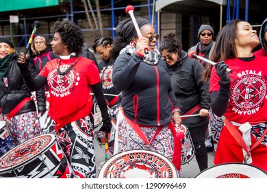 Batala New York Women's Drum Group Protesting And Performing During NYC Women's March 2019 - New York, NY, USA January 1/19/2019 Women's March