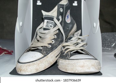 Batangas City, Philippines - October 21, 2020 : Old Dirty Pair Of High Cut Converse All Star Shoes Which Was Initially Developed As Basketball Shoes Before