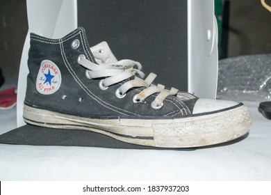 Batangas City, Philippines -October 21, 2020 : Old Dirty Pair Of High Cut Converse All Star Shoes Which Was Initially Developed As Basketball Shoes Before