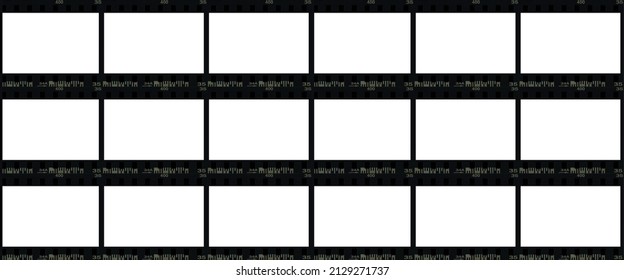 Batch of empty 35 mm frames or border with white background