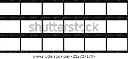 Batch of empty 35 mm frames or border with white background