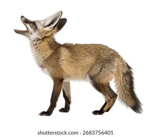 Bat-Eared Fox roaring Upright – Full Body Wild Canine Isolated on Plain Background