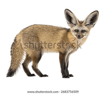 Bat-Eared Fox Standing Upright – Full Body Wild Canine Isolated on Plain Background