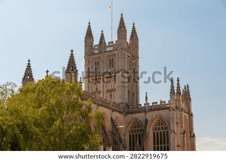Bath Abbey tower, pinnacles and clerestory windows, Bath, Somerset, England