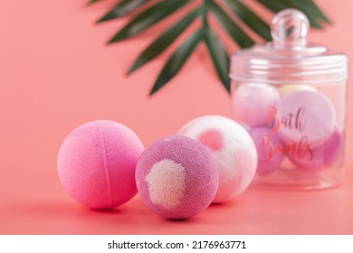 Bath Bomb, Pink Body Salt Balls, Organic Cosmetics, Sizzling Bubbles, Gift Set