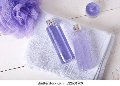 bath products on white background