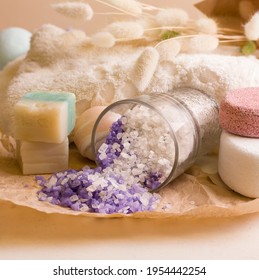 Bath Salt Next To Soap, Roll Paper Towel