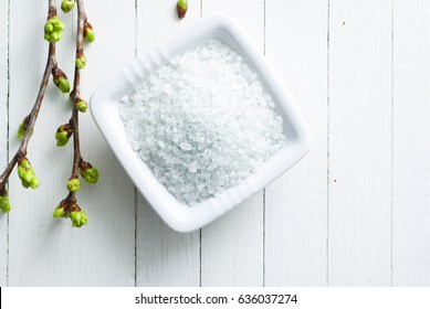 Bath Salt On White Wood Table