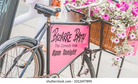 Bath Spa,UK-July 4,  2015:  Tandem Tricycle Used To Advertise Bizarre Bath, The Comedy Walk, Bath