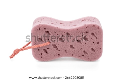 Bath sponge on white background. Shower sponge, washcloth, single object isolated on white background. Soft synthetic shower sponge. Hygiene.