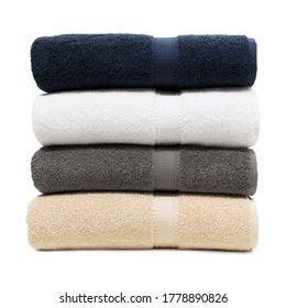 Bath Towels Set Isolated. Close-Up Shot Woven Terrycloth. Modern Brand-New Hotel & 4 Pack Spa Cotton Soft Beautiful Design Kitchen Towels. Four Piece Ultra Absorbent Terry Hand Towel