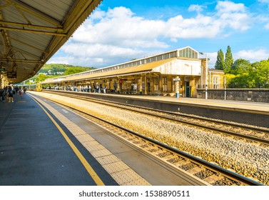 BATH, UK - AUG 30 2019 : Bath Spa Railway Station In Bath City, United Kingdom.