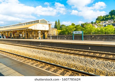 BATH, UK - AUG 30 2019 : Bath Spa Railway Station In Bath City, United Kingdom.