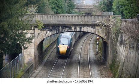 Bath, UK - November 30, 2019: A British Rail Class 800 Train Runs On Rails Through The Somerset City Of Bath.