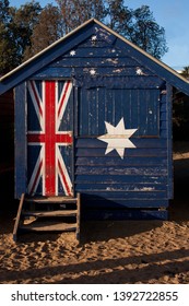 A Bathing Box With The Australian Flag On It At The Brighton Beach In Melbourne In Australia