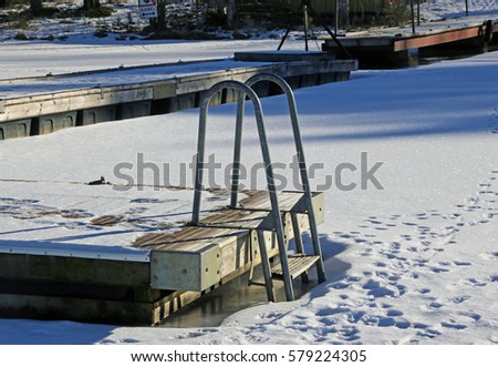 bathing ladder in winter