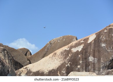 Batholith Rocks Along The Coastline Of A Tropical Caribbean Island