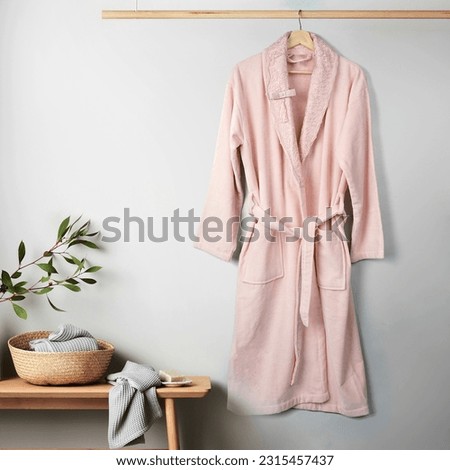 Bathrobe mockup  Empty plush dressing gown with belt mock up, isolated bathroom fashion