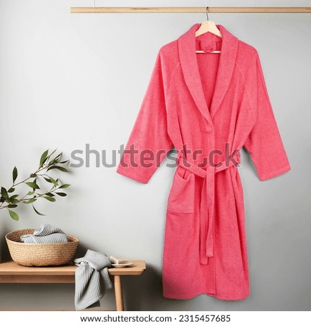Bathrobe mockup  Empty plush dressing gown with belt mock up, isolated bathroom fashion