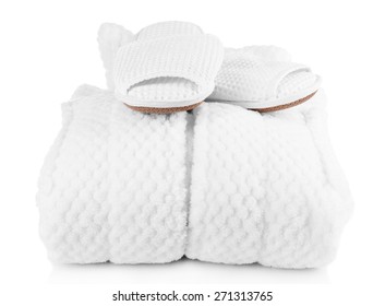 Bathrobe And Slippers Isolated On White