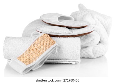 Bathrobe And Slippers Isolated On White