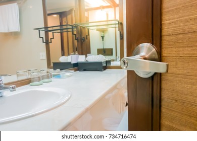 Bathroom door open - Shutterstock ID 734716474