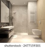 bathroom interior with rain shower and wall-hung toilet