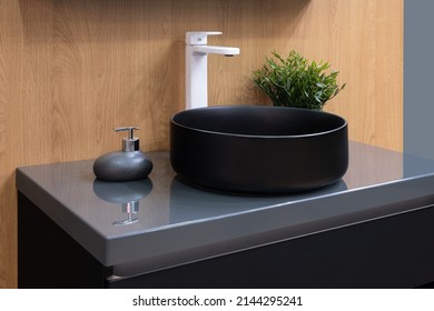 Bathroom Interior With Sink And Faucet.