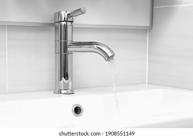 Bathroom Interior, Water Faucet And Sink. 