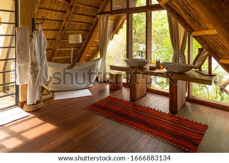 Bathroom in a luxury lodge, Murchison Falls, Uganda.