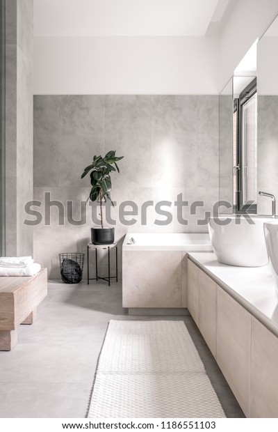 Bathroom Modern Style White Tiled Gray Stock Photo Edit Now