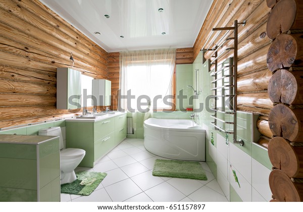 Bathroom Rustic Log Cabin Mountains Beautiful Royalty Free