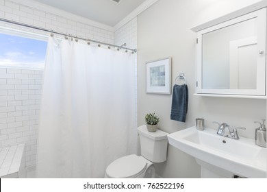 Bathroom With Shower Curtain. 