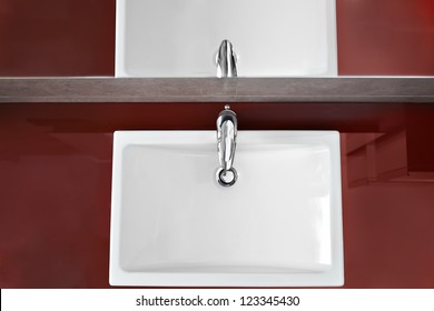 Bathroom Sink And Mirror Reflection From Above