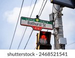 Bathurst Street sign in the Toronto Little Italy neighborhood.