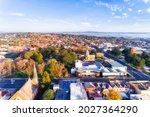 Bathurst town downtown in wide scenic valley of Australian NSW Western plains - hometown of Bathurst 1000 car races.