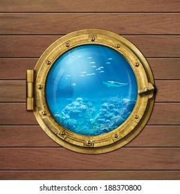 Bathyscaph Or Submarine Porthole Underwater