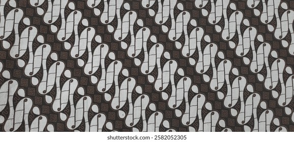 batik fabric with a repeating “parang” (circular) pattern in brown and white. can be used as a background. Batik pattern background