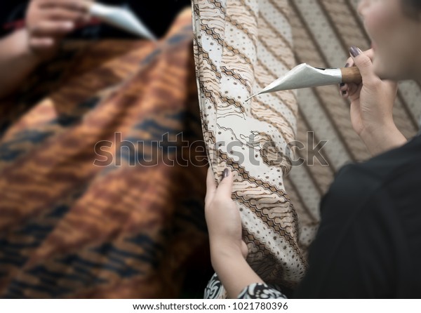 Batik Painting Waxing Traditional Making Process Stock ...