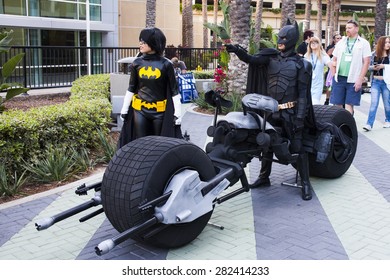 Batman Cosplayers With A Bat-Cycle At WonderCon In Anaheim, California, April 2014.