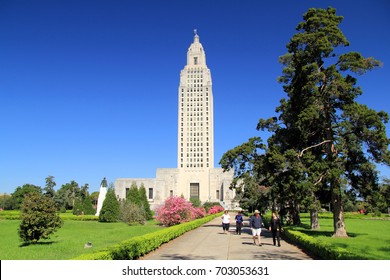 BATON ROUGE, LA – FEBRUARY 26: The art deco style state capitol building represents one of the more notable features of the Baton Rouge skyline February 26, 2017 in Baton Rouge, LA.