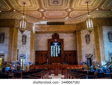 Baton Rouge, LA, USA - Jan 20, 2017: The Large Meeting Hall Of Senate Chamber In Louisiana State Capitol