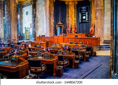 Baton Rouge, LA, USA - Jan 20, 2017: The Large Meeting Hall Of Senate Chamber In Louisiana State Capitol