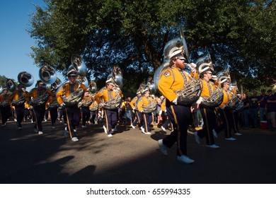  BATON ROUGE, LOUISIANA - 2014: Louisiana State University Student Band Just Before An LSU Football Game.