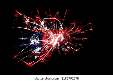 Baton Rouge, Louisiana Fireworks Sparkling Flag. New Year 2019 And Christmas Party Concept