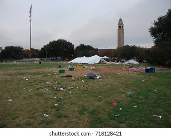 Baton Rouge, Louisiana, USA - 2018: Trash On The Floor At Louisiana State University Campus After A Football Match.